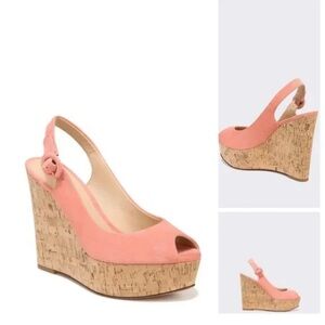 Veronica Beard Dali Suede Peep Toe Platform Wedge Sandals in Sand Size 6.5M